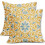 Κίτρινες & Μπλε Μαξιλαροθήκες Boho 20x20", Vintage Λουλούδι, Θήκες Μαξιλαριών από Λινό, 1