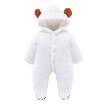 Boys Girls Plush Onesie Warm Solid Color Long Sleeve Hooded Fuzzy Jumpsuit Toddler Versatile Birthday Wedding Weekend One-Pieces,White,0-3 Months