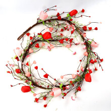 Guirlande artificielle de 1,6 m (5,25 pi) pour la Saint-Valentin avec tulipes, cœurs et baies – Décoration florale champêtre pour cheminée,
