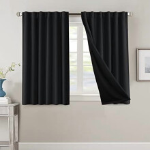 100% Blackout Curtains with Black Liner, Thermal Insulated, Back Tab/Rod Pocket, 45" Long, 2 Panels, Jet Black – Compatible with Standard Rods