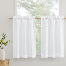 Linen Kitchen Curtains, 26x30", Semi-Sheer, Rod Pocket, Light Filtering, White, 2 Panels Set