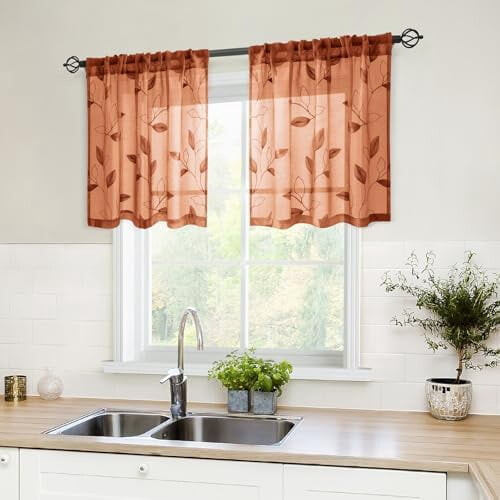 Burnt Orange Sheer Kitchen Curtains 30 x 24 in 2 Panels