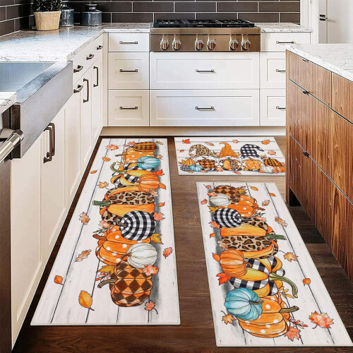 Fall Kitchen Rugs Set of 3 – Non-Slip Washable Polyester