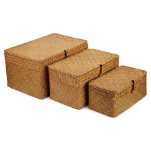 Natural Seagrass Storage Baskets with Lids (Set of 3)