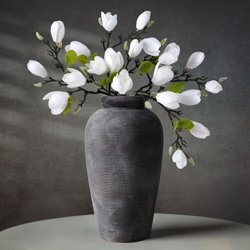 Large Rustic Ceramic Vase – 11 in, Bronze Finish