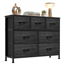 7 Fabric Drawers Dresser, TV Cabinet Sideboard, Organization Furniture for Kitchen, Office, Hallway, Charcoal Black Wood Grain