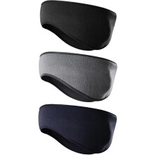 Fleece Ear Warmers Headband – Moisture-Wicking Winter Earmuffs for Ski, Running & Sports (Black/Gray/Navy)