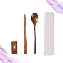 Juego de 4 palillos y cuchara, utensilios prácticos con estuche portátil para banquetes.