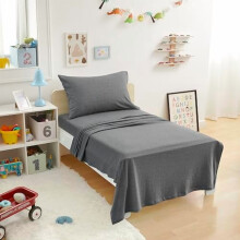 Basics 3 Piece Bed Sheet Set, 100% Cotton Jersey, Includes Super Soft, Flat and Fitted Sheets, Pillowcase, Toddler, Dark Gray, Solid