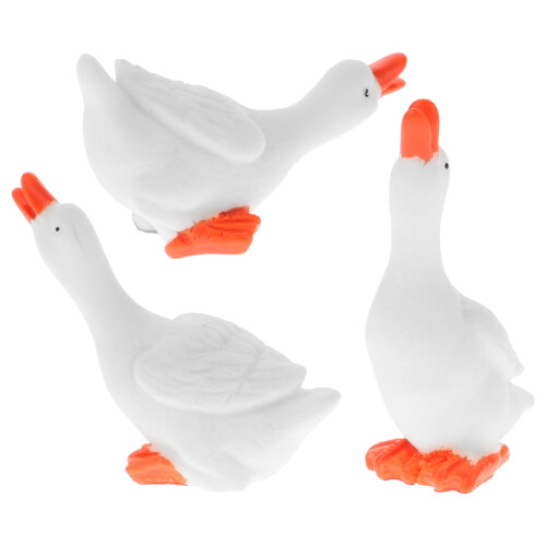 White Resin Goose Figurines 3 pcs