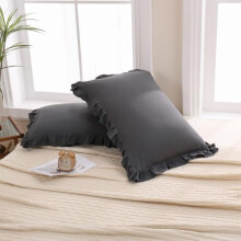 Taies d'oreiller réversibles gris foncé pour lit king size (51 x 91 cm), style shabby chic, à volants, lot de 2
