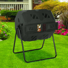 43 Gallon Durable Tumbling Compost Bin Outdoor Compost Tumbler Bucket with Dual Rotating Chamber, Black Door