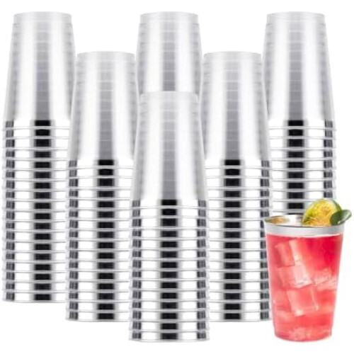 Ασημένια πλαστικά ποτήρια πάρτι 12oz, συσκευασία των 200 τεμαχίων