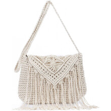Retro háčkovaná crossbody kabelka pre ženy, tkané strapcové hobo tašky, letná plážová ručne vyrobená kabelka