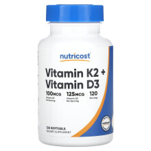 Nutricost, Witamina K2 + Witamina D3, 120 Softgels
