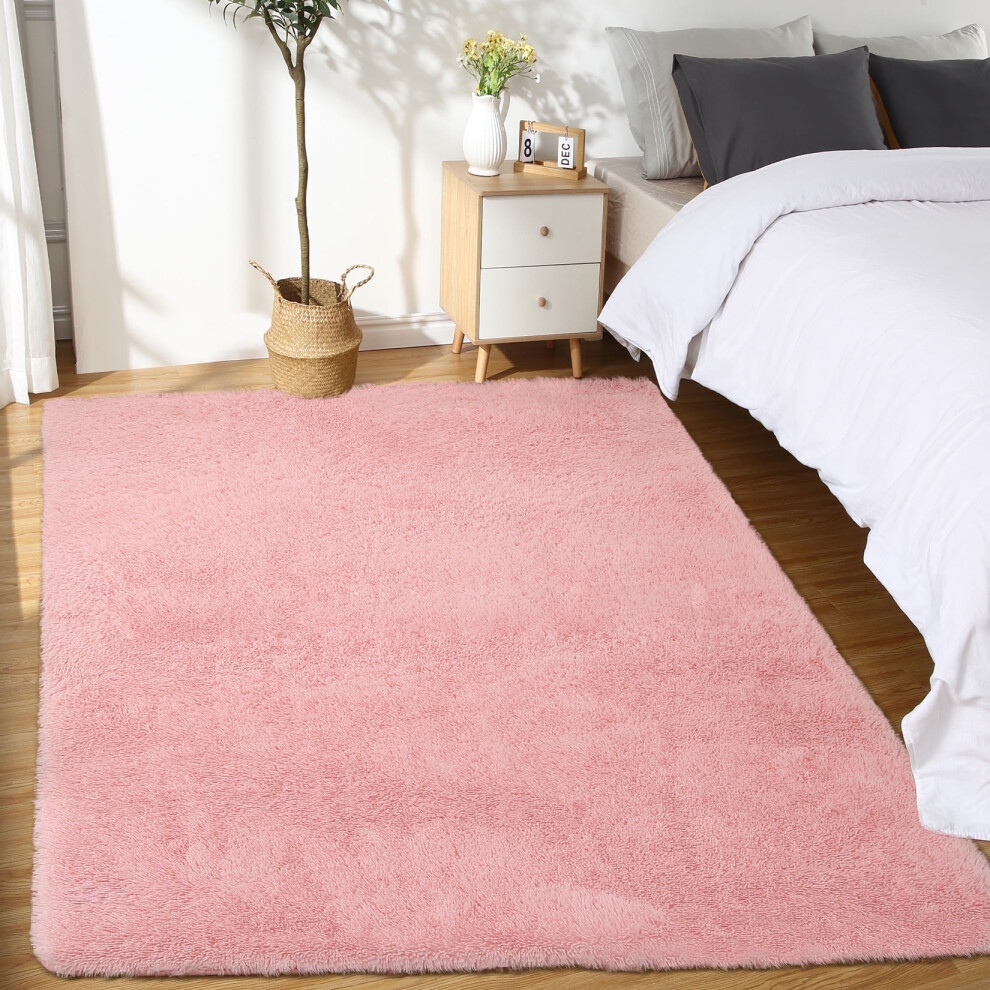 6x9 Fluffy Shag Rug, Soft & Thick Non-Slip Carpet for Bedroom/Nursery, Machine Washable, Pink