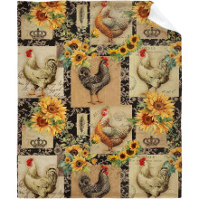 Couverture vintage à motif de poules et tournesols, jeté en flanelle douce (127 x 102 cm), confortable en toutes saisons pour le lit, le canapé ou