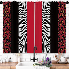 Leopard Print Kitchen Curtains Red Black 27.5x36 in