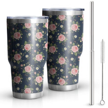 Gobelet isotherme Pioneer Flower de 887 ml (30 oz), à motif floral, double paroi, couvercle étanche sans BPA et pailles réutilisables. Maintient