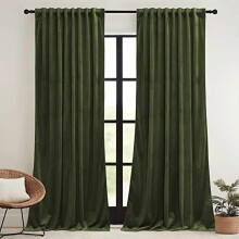 Rideaux en velours vert olive avec bande auto-agrippante, isolants thermiques, pour préserver votre intimité dans un home cinéma, 107 x 213 cm