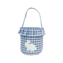 Rabbits Tassel Basket Tote – Rutig bomullspåse med kaninmönster, stor kapacitet för äggjakt och vårdekorationer, kompatibel med påskgåvor