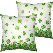 Capas de Almofada para o Dia de São Patrício, 40x40 cm, Conjunto de 2 Capas de Almofada Decorativas em Linho Verde Trevo, Compatíveis com