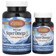 Carlson, Vilda Fångade Omega-3 Gemen, 100 + 30 mjuka kapslar