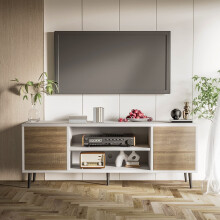 Comodă TV modernă de 65 de inci, alb și lemn de nuc