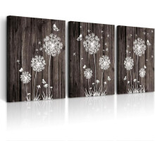 Tableau abstrait moderne sur toile – Motif pissenlit effet bois, idéal pour le salon, la chambre, le bureau ou la cuisine.
