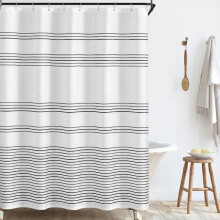 Rideau de douche rayé noir et blanc 60 x 72 po – Style ferme moderne, imperméable, lavable en machine, comprend 10 crochets