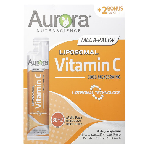 Aurora Nutrascience, Mega-Pack+ Λιποσωματική Βιταμίνη C, 3,000 mg, 32 Πακέτα, 0.68 fl oz (20 ml) Κάθε