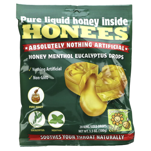 Honees, Μέλι Μενθόλ Ευκάλυπτος Λίπανση, 20 Βασιλικοί Μεγάλες Λίπανση, 3.5 oz (100 g)