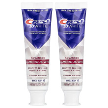 Crest, 3D Alb, Păcură Anticavită cu Fluor, Avansat, Alb Glamuros, 2 Tuburi, 3.3 oz (93 g) Fiecare