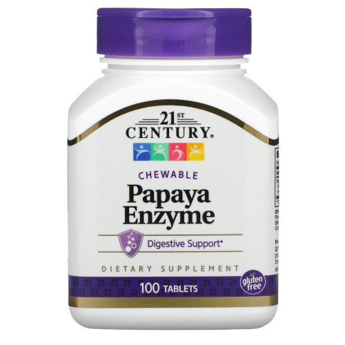 21st Century, Papaja Enzyme, Eetbaar, 100 Tablets
