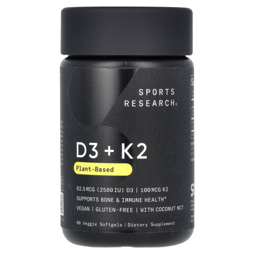 Sports Research, Δ3 + K2, Φυτική, 60 Φυτικές Μягκές Κψήλες