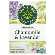 Traditional Medicinals, Organisk Kamille & Lavendel, Koffeinfri, 16 Indbundne Teesække, 0.05 oz (1.5 g) Hver