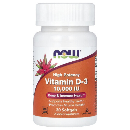 NOW Foods NOW Foods, Βιταμίνη D-3, Υψηλή Δύναμη, 10,000 IU, 30 Σκληρά Γεμίσματα