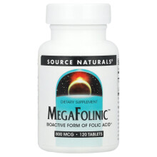 Source Naturals, MegaFolinik, 800 mcg, 120 Tabletów
