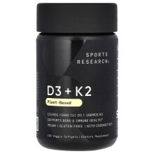 Sports Research, D3 + K2, pflanzlich, 120 vegane Weichgel-Kapseln