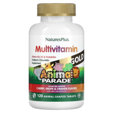 NaturesPlus, Animal Parade Gold, Barns munspridbar Multivitamin-supplement, Cherry, Grape & Orange, 120 Djur-formade Tabletter