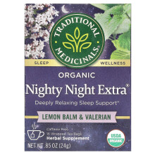 Traditional Medicinals, Organic Nighty Night Extra, Limoenbalm & Valeriaan, Koffievrij, 16 Verpakte Theeballen, 0,85 oz (24 g)