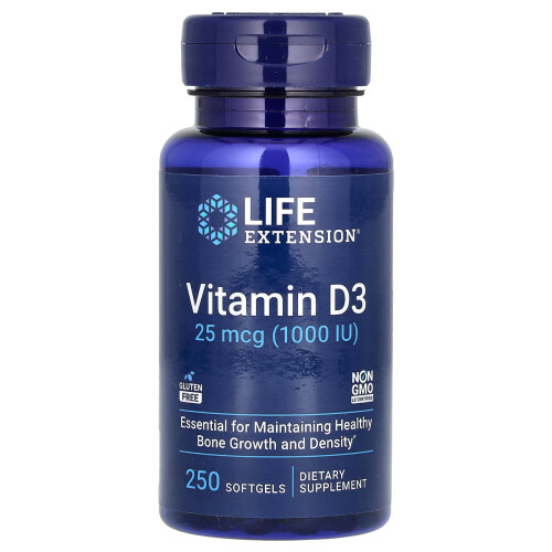 Life Extension, Witamina D3, 25 mcg (1,000 IU), 250 Softgels