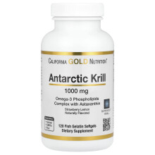 California Gold Nutrition, Antarctic Krill Oil, Omega-3 Phospholipids Complex with Astaxanthin, Natural Strawberry and Lemon, 1,000 mg, 120 Fish Gelat