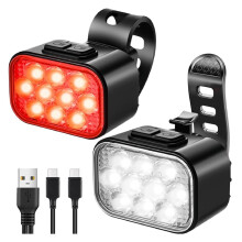 Lot de 2 Éclairages de Vélo à 10 LED, Rechargeables par USB, Phare et Feu Arrière Ultra-Lumineux pour la Route et les Sorties Nocturnes