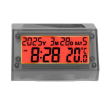 Horloge Numérique Solaire pour Moto avec Date, Jour Du Jour, Température, Écran LCD Rétroéclairé, Thermomètre Étanche avec Support, Rouge