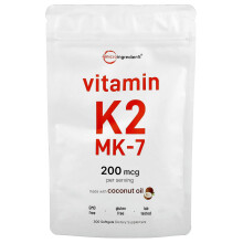 Micro Ingredients, Micro Ingrediënten, Vitamine K2, MK-7, 200 mcg, 300 Zachte Gelatinecapsules