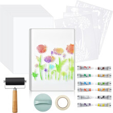 Kit de Plaque de Gel 12 X 14 Pouces, Ensemble Complet de Monotype avec Rouleau, Peinture Acrylique, Papier et Outils pour Cours D'Art