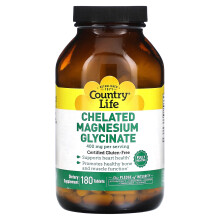 Country Life, kovalens magnézium-glicinát, 400 mg, 180 tabletta (133 mg tablettánként)