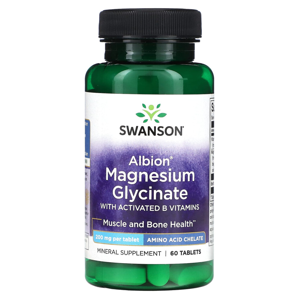 Swanson , Albion Magnesium Glycinate With Activated B Vitamins, 200 Mg, 60 Tablets