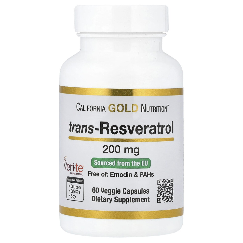 California Gold Nutrition Gold California Nutrition, Trans-Resveratrol, 200 Mg, 60 Veggie Capsules